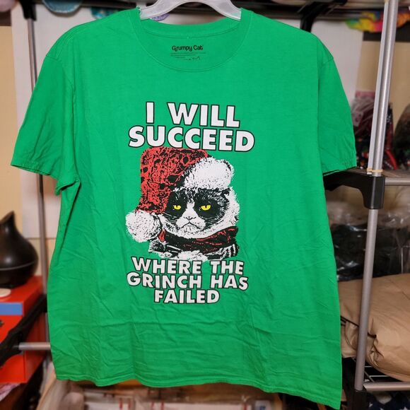 Ripple Junction Graphic Tee Grumpy Cat I Will Succeed Green - Size XL - Picture 2 of 4